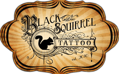 Black Squirrel Tattoo Iowa logo